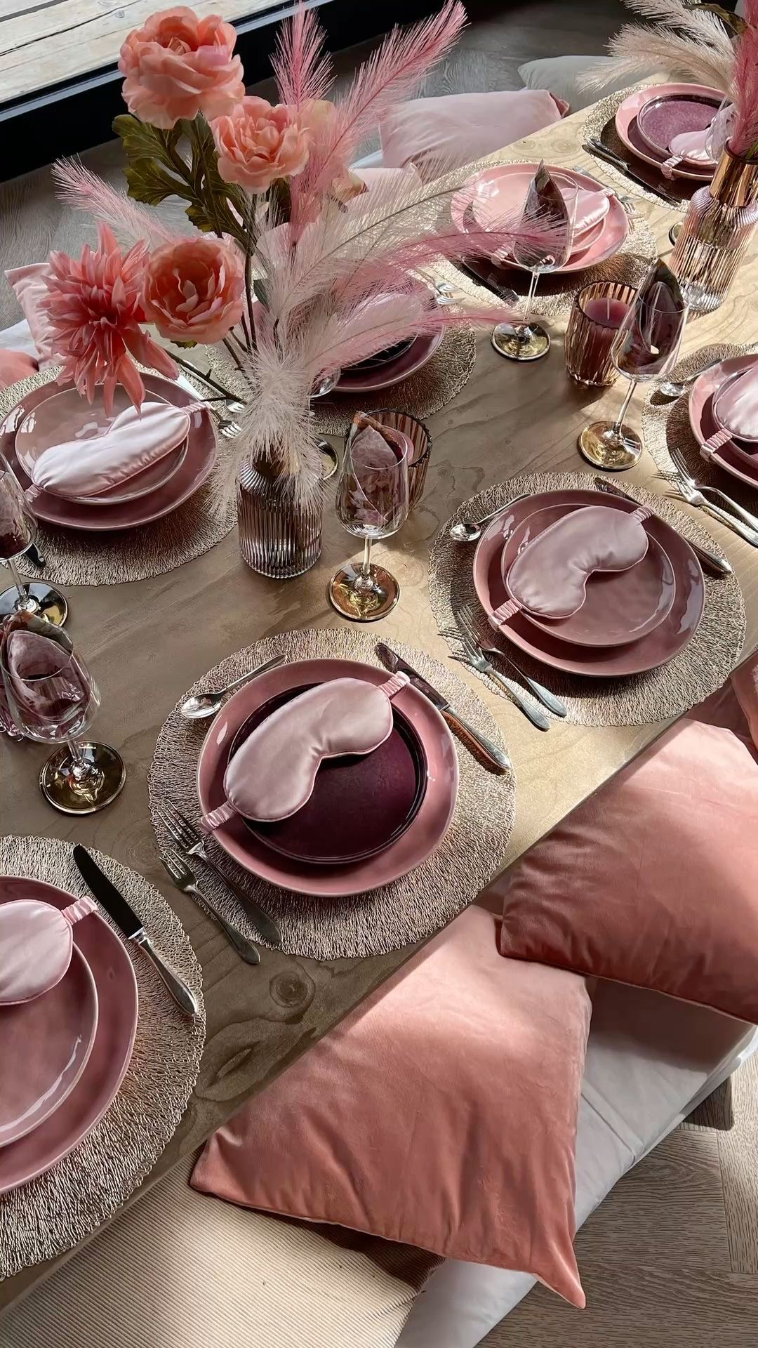 Pink bachelorette party table setting